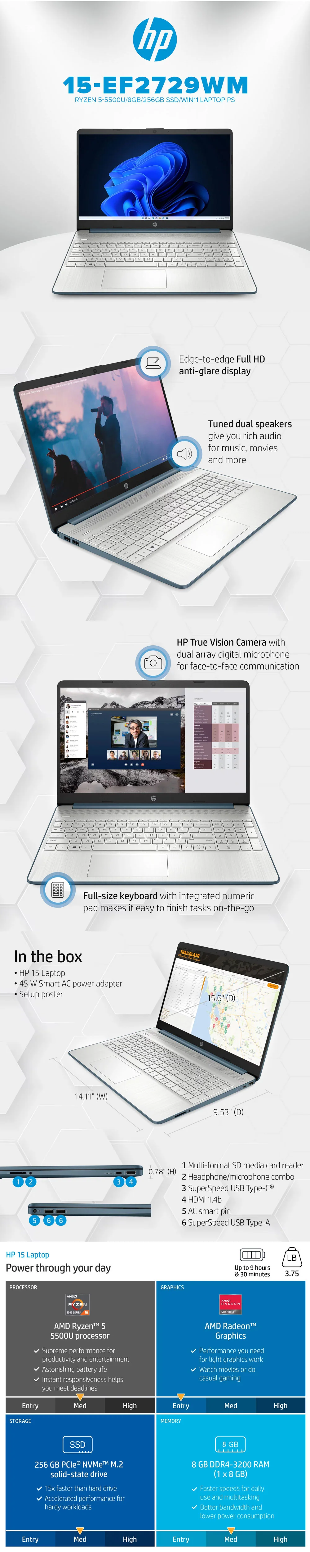 HP 15-ef2729wm Ryzen 5-5500U/8GB/256GB SSD/Win11 Laptop PS - Image 5