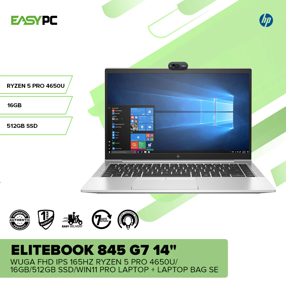 HP Elitebook 845 G7 14" WUGA FHD IPS 165Hz Ryzen 5 Pro 4650U/16GB/512GB SSD/Win11 Pro Laptop + Laptop bag SE - Image 2