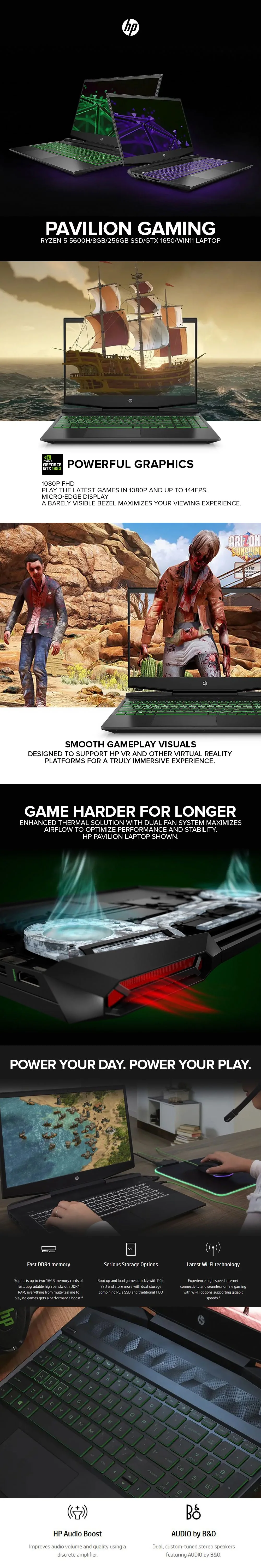 HP Pavilion Ryzen 5 5600H 8GB 256GB SSD NVIDIA GeForce GTX 1650 Win11 Laptop PS - Image 6