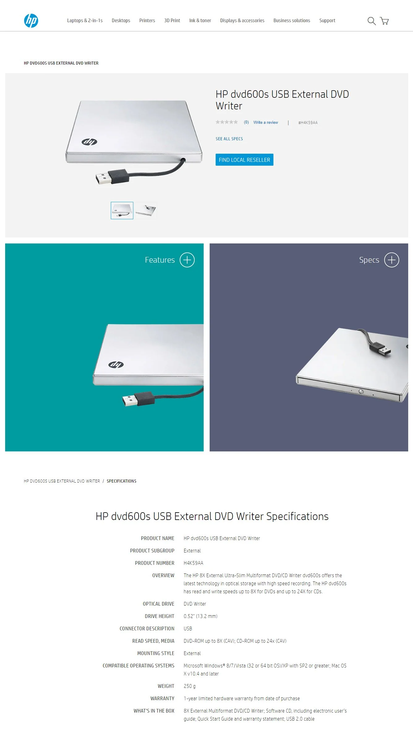 HP Ultra Slim External DVD Writer USB Silver - Image 4
