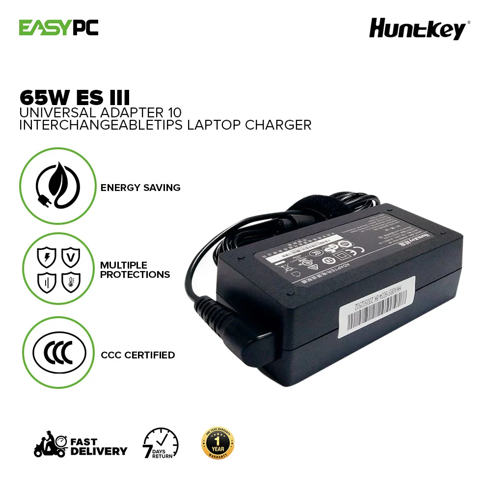 Huntkey 65W ES III Universal Adapter 10 interchangeable tips, CCC Certified, Multiple Protections laptop Charger - Image 2