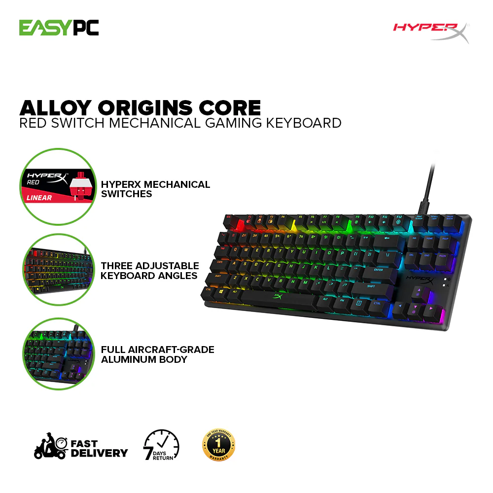 HyperX Alloy Origins Core RGB Red Switch, Tenkeyless with detachable cable, Three adjustable keyboard angles, Mechanical Gaming Keyboard (HX-KB7RDX-US) 1ION KIHX2283 - Image 2