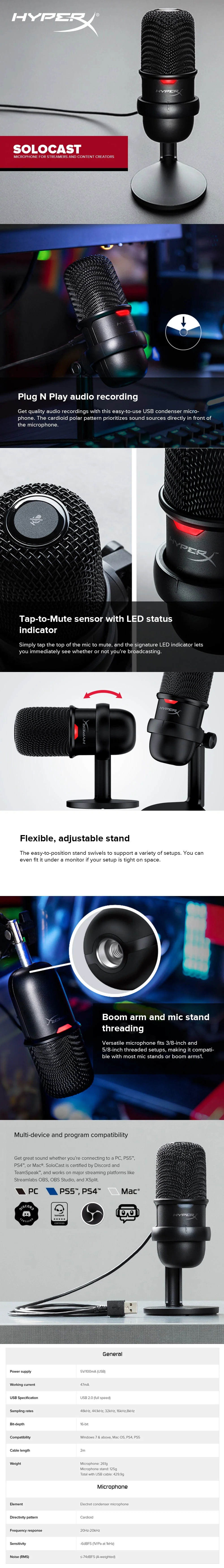 HyperX SoloCast Plug N Play Microphone (HMIS1X-XX-BK/G) 1ION KIHM2319 - Image 6