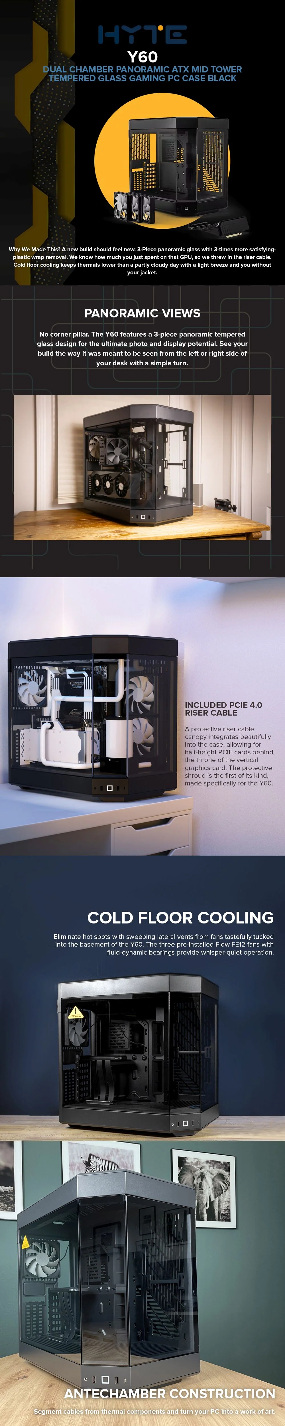 HYTE Y60 Dual Chamber Panoramic ATX Mid Tower Tempered Glass Gaming PC Case Black - Image 5
