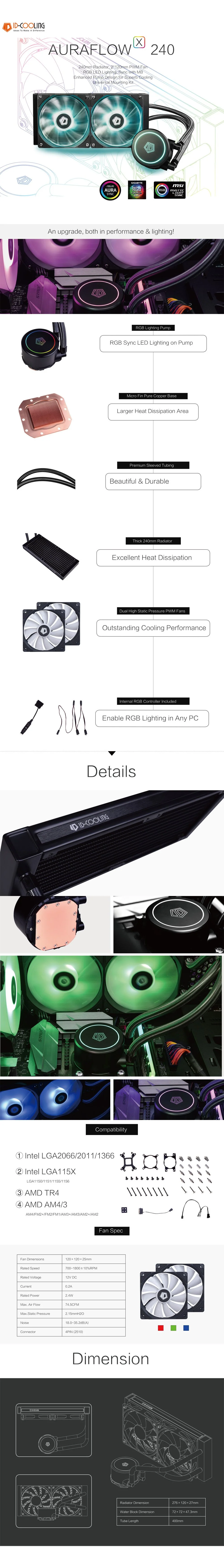 ID Cooling Auraflow X 240 AIO Liquid Cooling RGB Black/Snow - Image 11