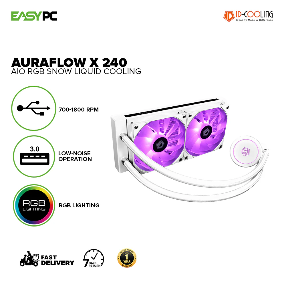 ID Cooling Auraflow X 240 AIO Liquid Cooling RGB Black/Snow - Image 7