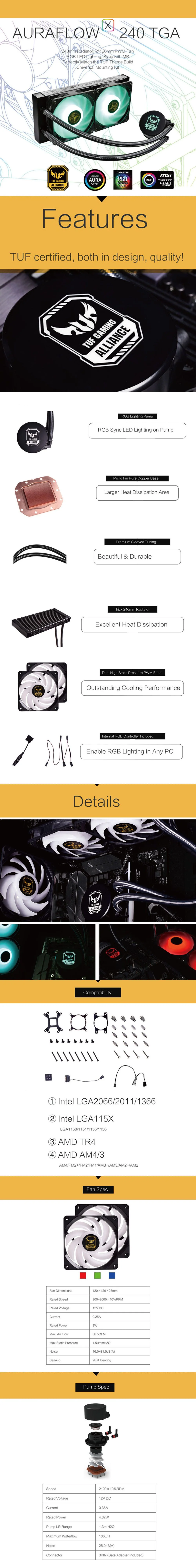 ID Cooling Auraflow X 240 TGA AIO RGB Sync with motherboard, RGB Pump & Fan Copper Base High Pressure Pump Intel & AMD Liquid Cooling RGB Black - Image 6