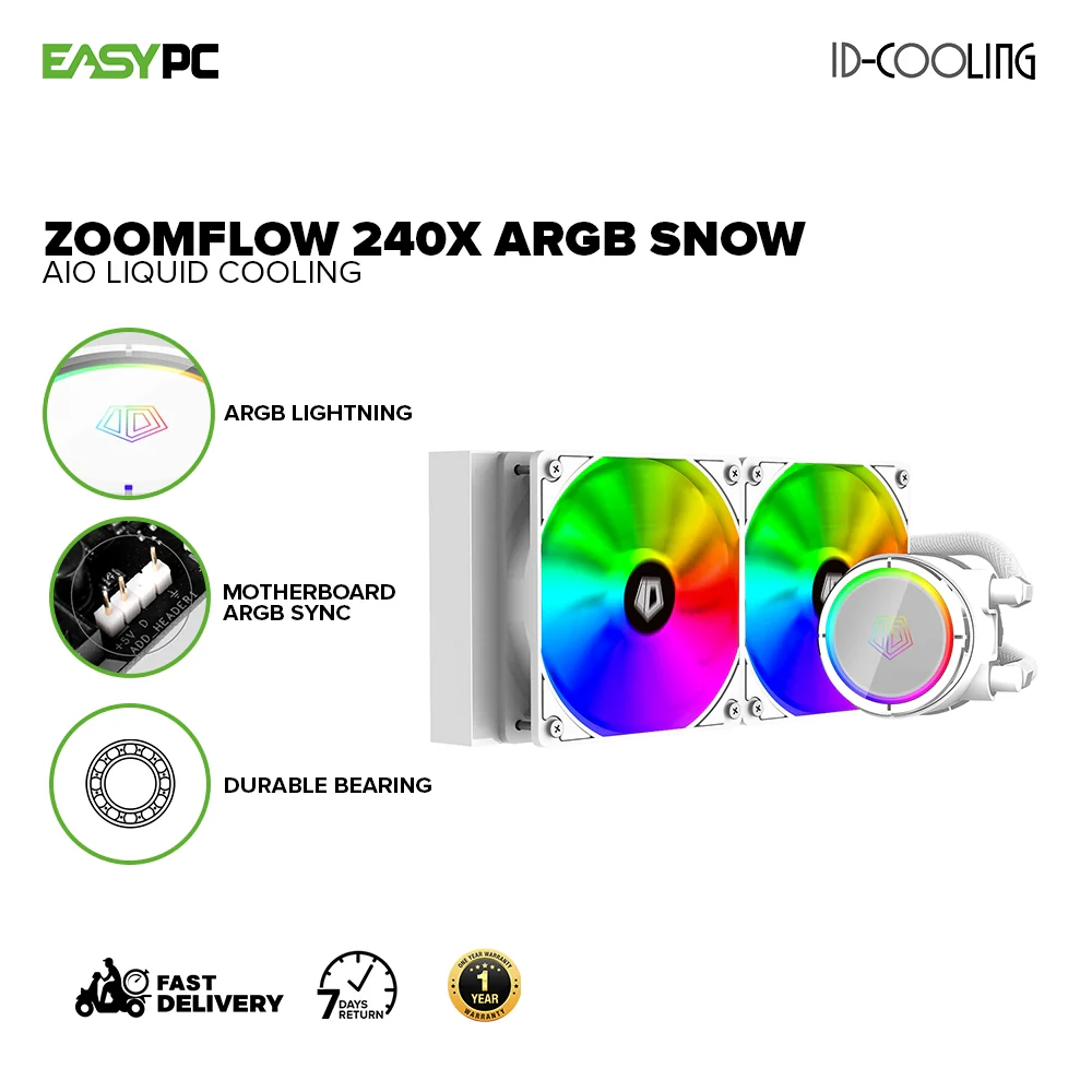 ID Cooling Zoomflow 240X AIO Liquid Cooling ARGB BLACK/SNOW - Image 7