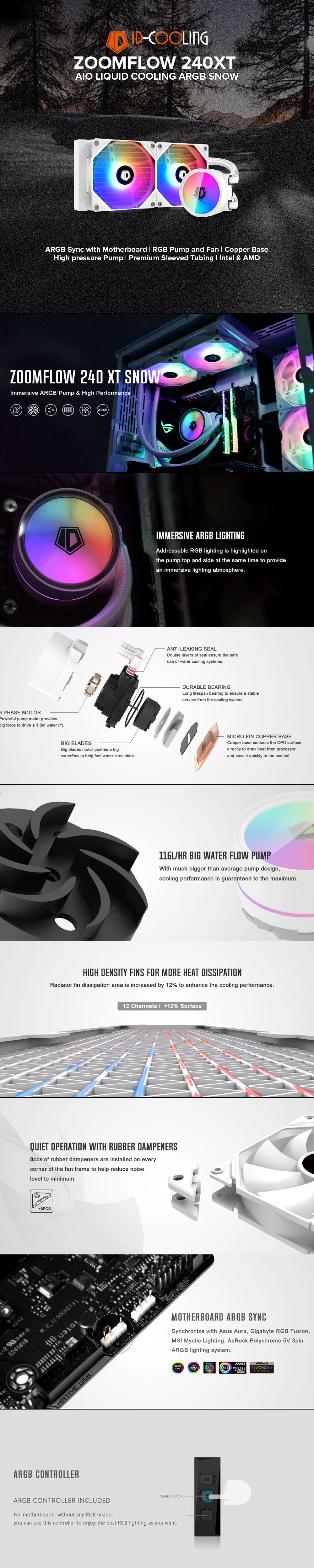 ID Cooling Zoomflow 240XT AIO Liquid Cooling ARGB SNOW - Image 6