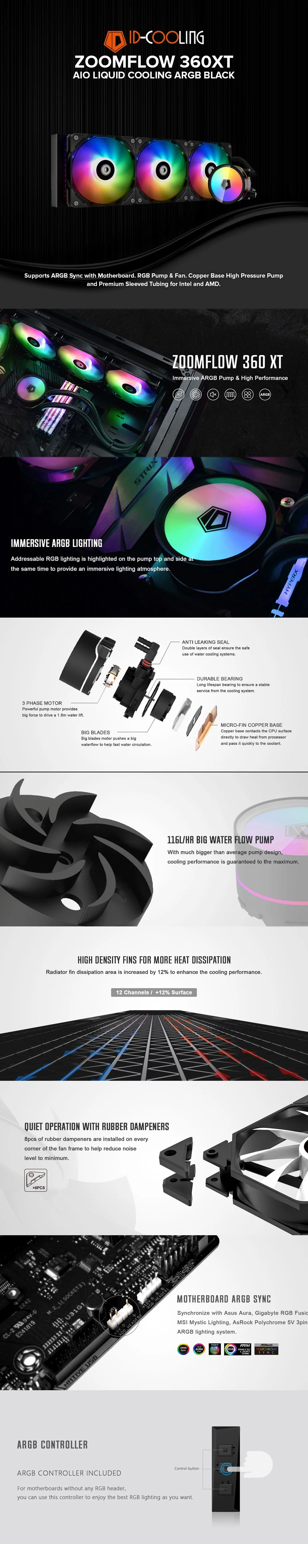 ID Cooling Zoomflow 360XT AIO Liquid Cooling ARGB BLACK - Image 6