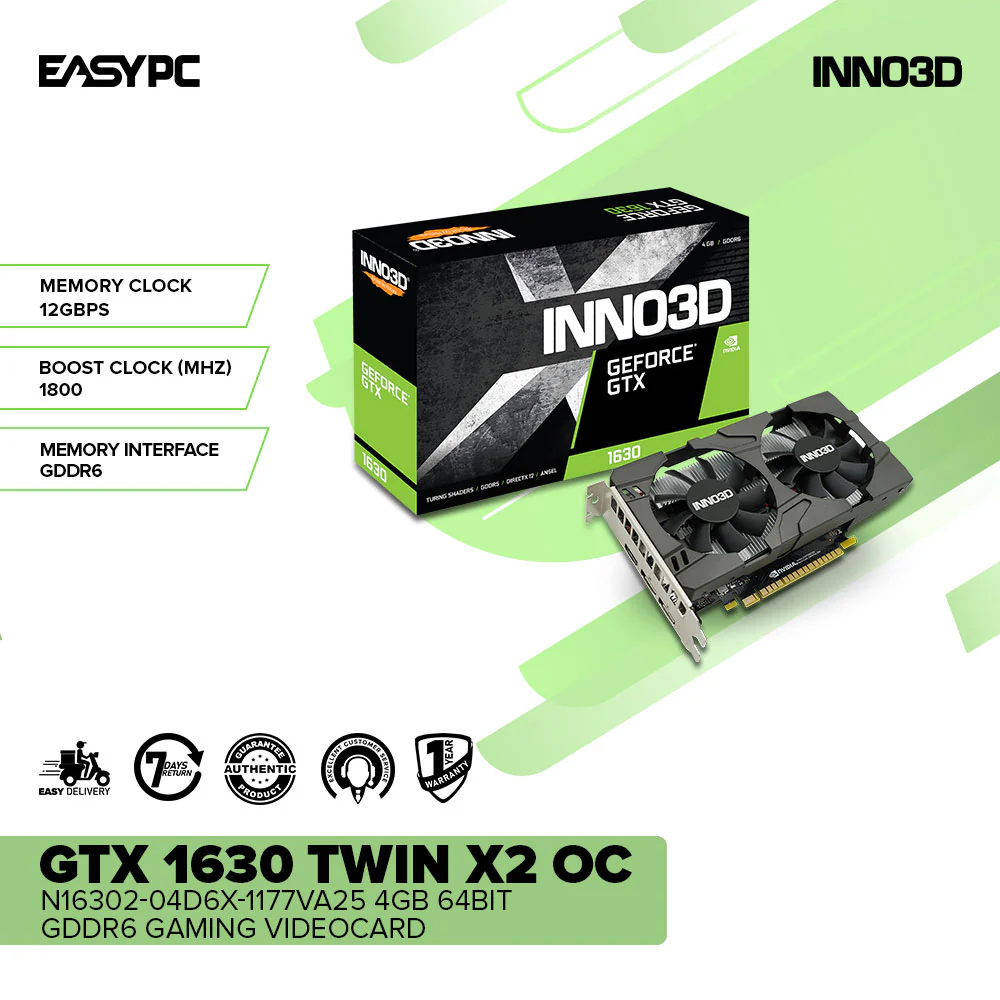 INNO3D NVIDIAÂ® GeForce GTX 1630 TWIN X2OC N16302-04D6X-1177VA25 4gb 64bit GDDR6 Gaming Videocard - Image 2