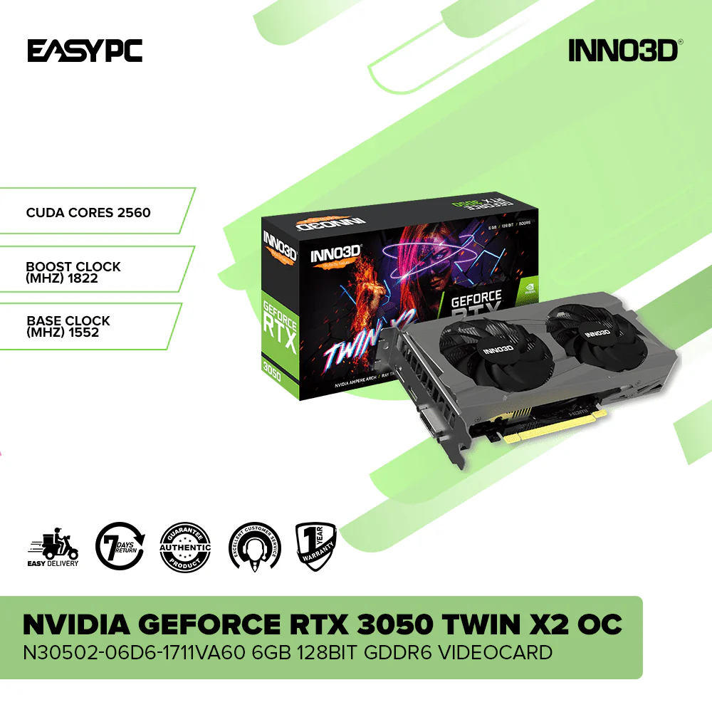 Inno3D Nvidia Geforce RTX 3050 Twin X2 OC N30502-06D6-1711VA60 6GB 128bit GDDR6 Videocard - Image 2