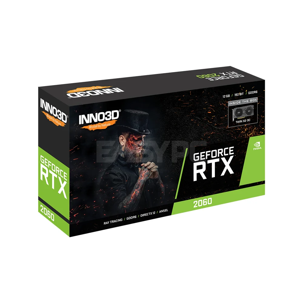 Inno3D NVIDIAÂ® GeForce RTXÂ™ 2060 Twin X2 OC N20602-12D6X-1713VA32R 12gb 192bit GDdr6 Gaming Videocard