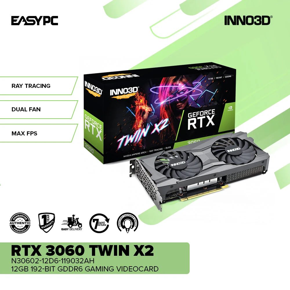 Inno3d NVIDIA® GeForce RTX™ 3060 Twin X2 N30602-12D6-119032AH 12gb 192-bit GDdr6 Ray Tracing Dual Fan Graphics card - Image 2