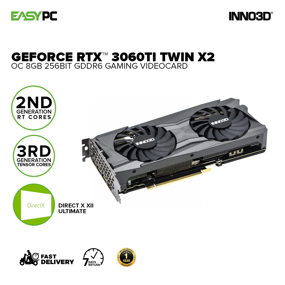 Inno3d NVIDIA® GeForce RTX™ 3060Ti Twin X2 OC N306T2-08D6X-119032DH 8gb 256bit GDdr6 Gaming Videocard LHR - Image 2