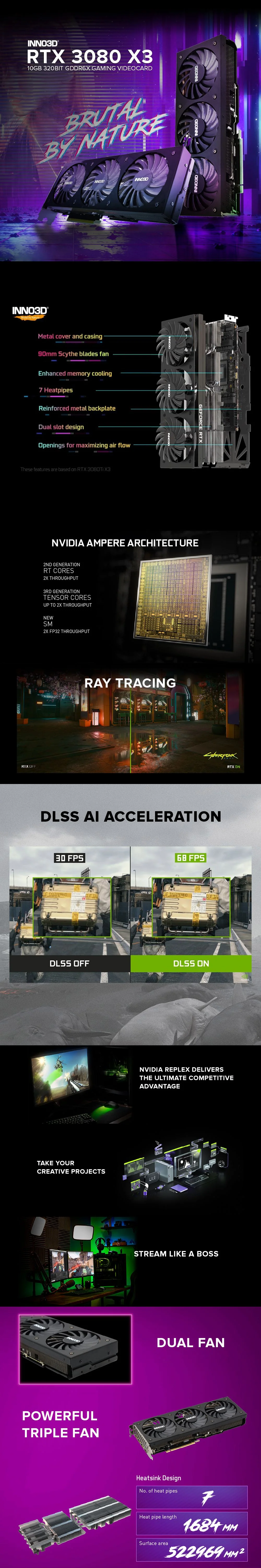 Inno3d NVIDIA® GeForce RTX™ 3080 X3 N30803-106X-1810VA44H 10gb 320bit GDdr6X Gaming Videocard - Image 6