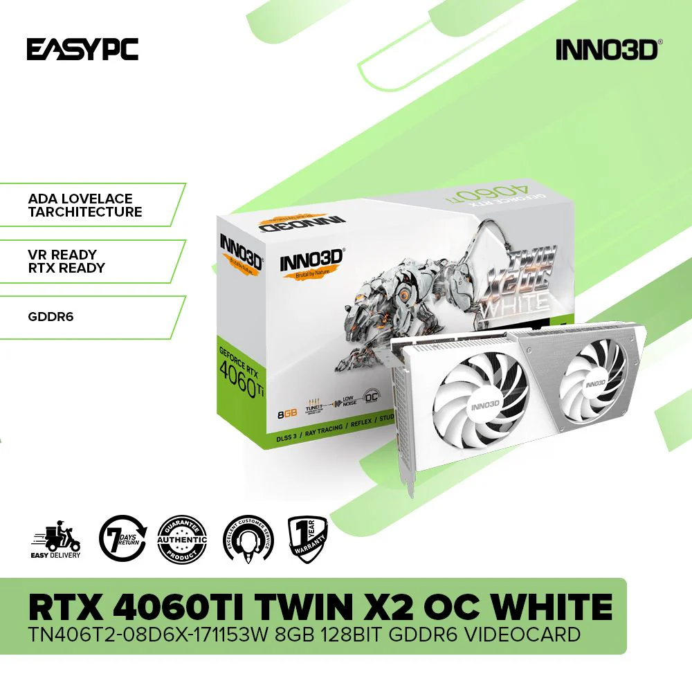 Inno3D NVIDIA® GeForce RTX™ 4060Ti Twin X2 OC White N406T2-08D6X-171153W 8GB 128bit GDDR6 Videocard - Image 2