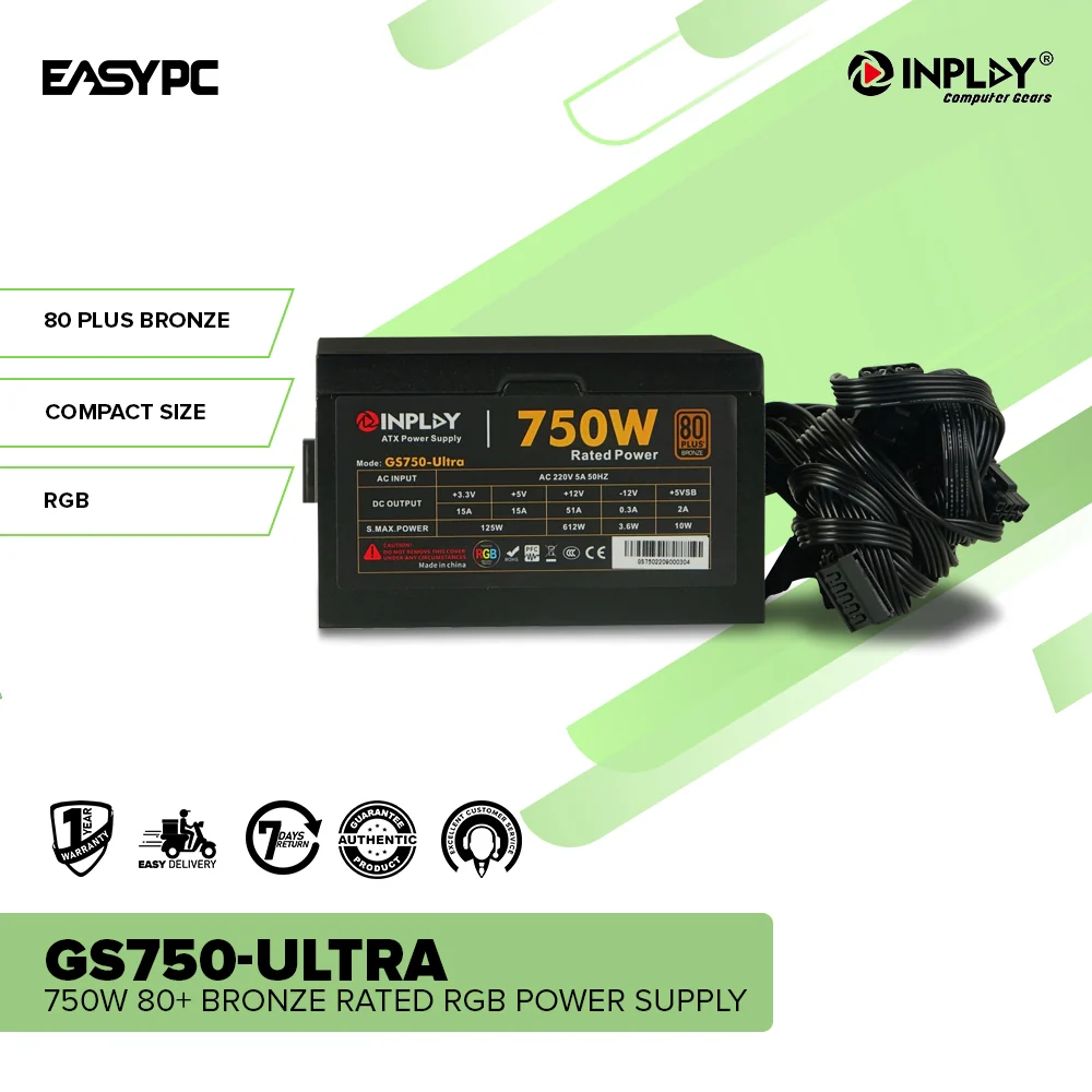 InPlay GS750-Ultra 750W,450W and 650W 80+ Bronze Rated Fan Bearing Technology Hydro Bearing RGB Power Supply - Image 2