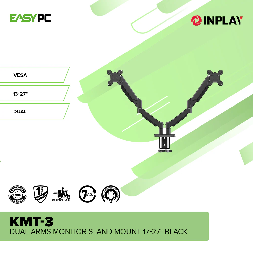 InPlay KMT-3 Dual Arms Monitor Stand Mount 17-27 Black - Image 2
