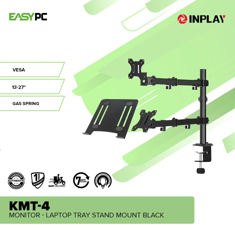 InPlay KMT-4 Monitor - Laptop Tray Stand Mount Black - Image 3