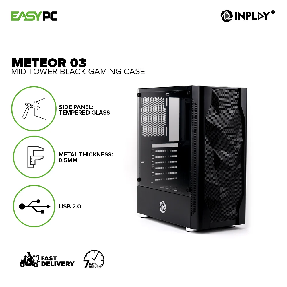 InPlay Meteor 03 Mid Tower Black and White Tempered Glass Gaming Case - Image 2