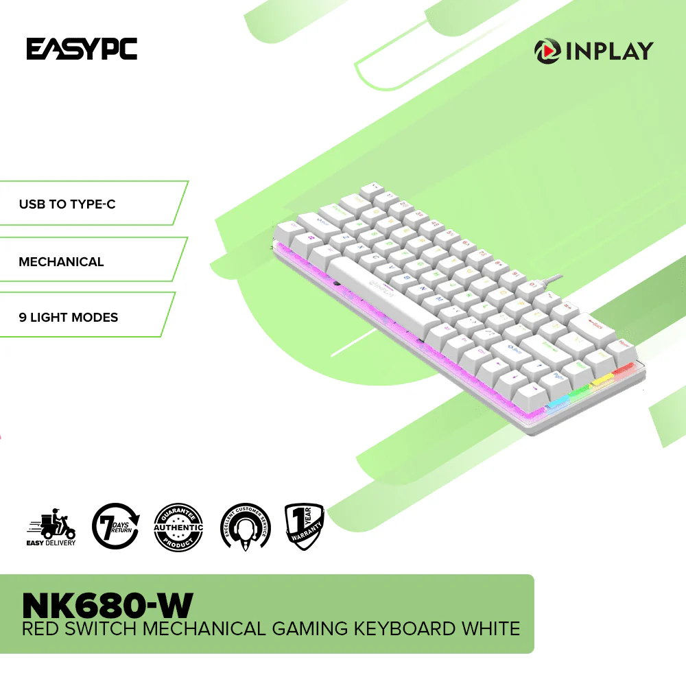 Inplay NK680-W Red switch Mechanical Gaming Keyboard White - Image 2