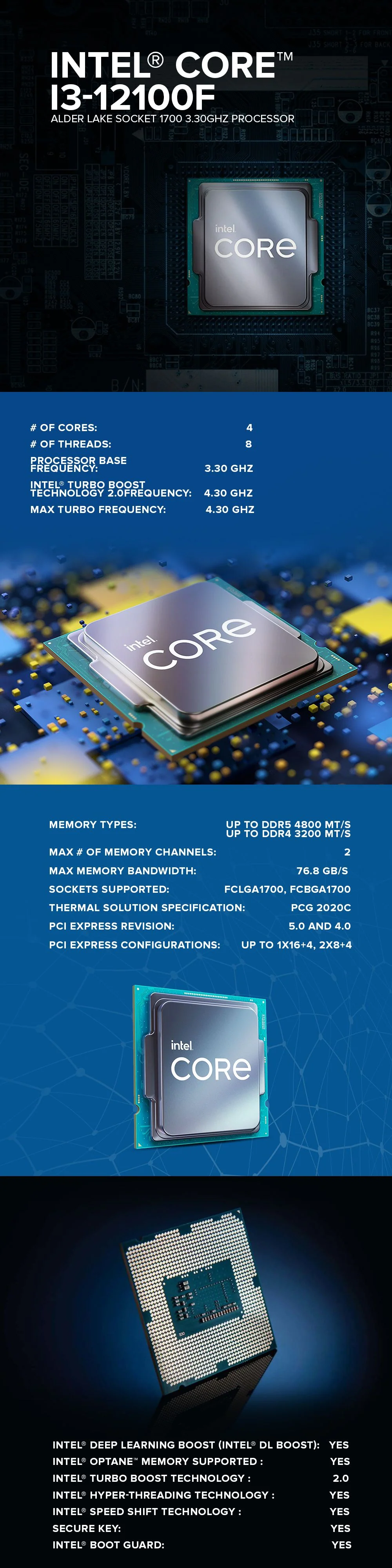 Intel Core i3-12100F Alder Lake Socket 1700 3.30GHz 12th Generation intel Processor - Image 6