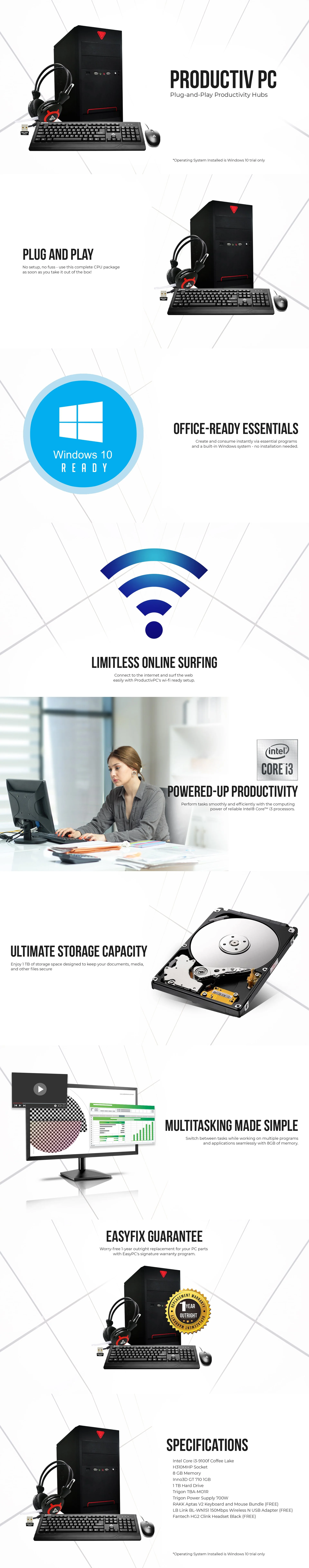 Intel Core i3-9100f/H310/8gb/Inno3d 1gb/1TB HDD/Micro Atx with 700w/Wireless Adapter/KBM/Hset/Win10 - Image 2