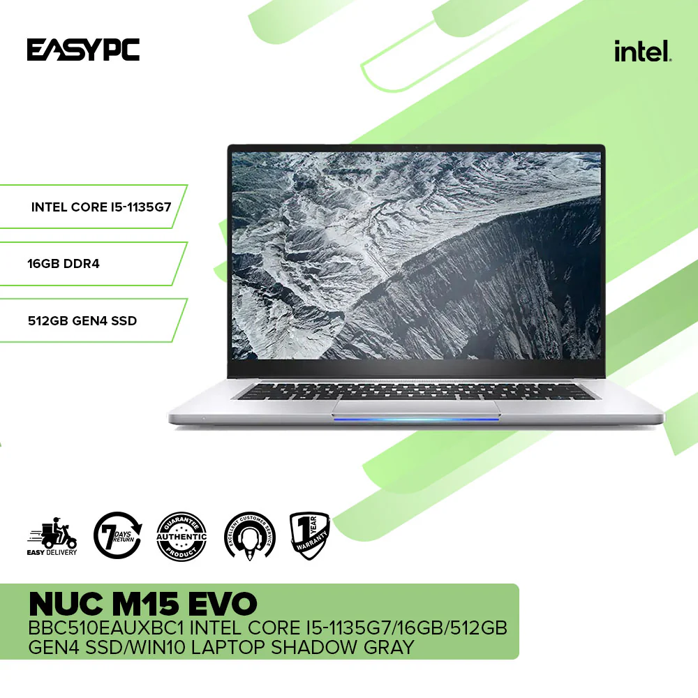 Intel NUC M15 Evo BBC510EAUXBC1 i5-1135G7 16GB 512GB Gen4 SSD Win10 Laptop Shadow Gray - Image 2