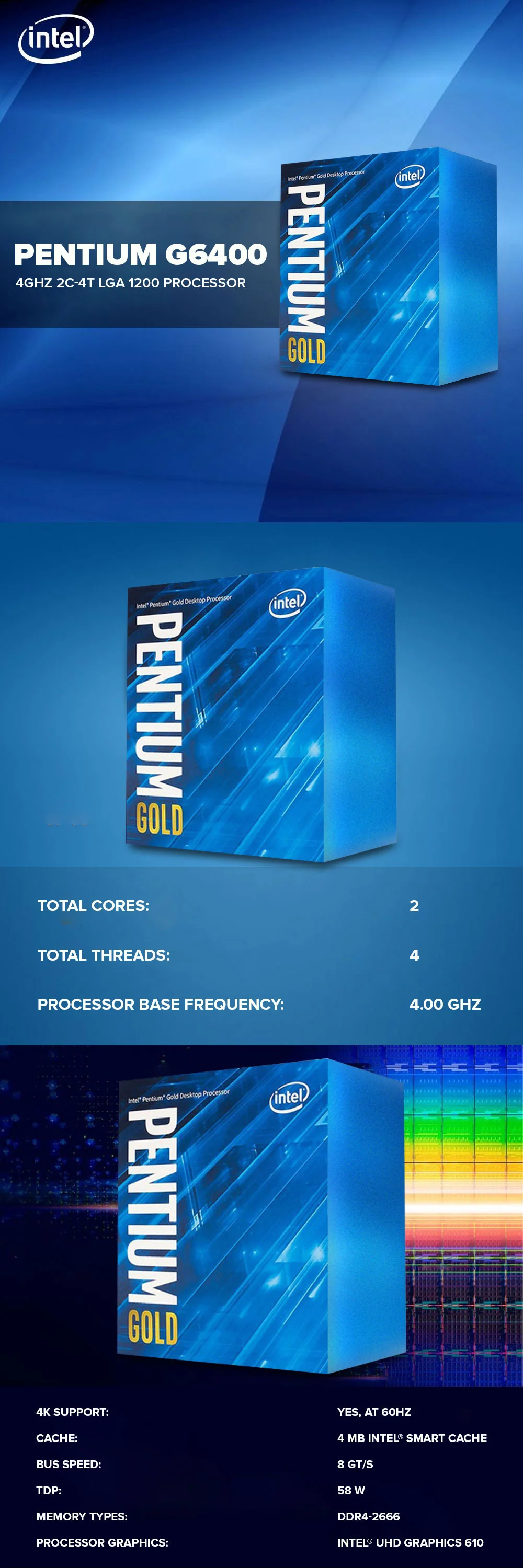 Intel Pentium G6400 4GHz 2C-4T DDR4-2666 LGA 1200 Comet Lake Processor - Image 6