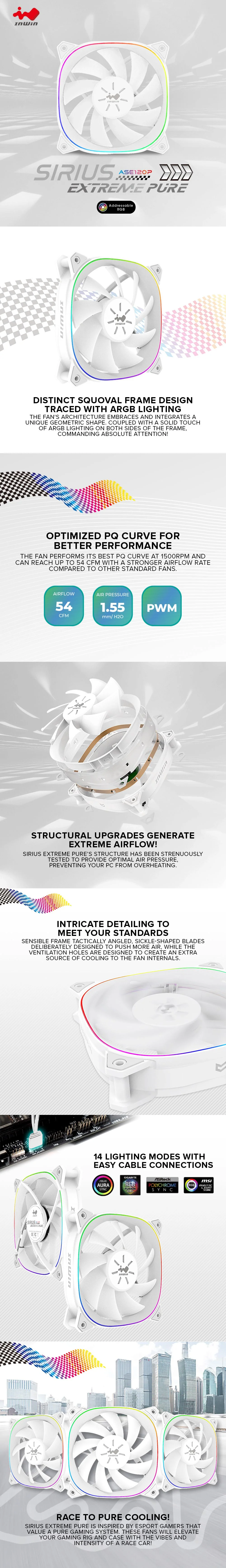 InWin Sirius Extreme Pure ASE120P Distinct Squoval Frame Design Traced with ARGB Lighting Chassis Fan Triple Pack - Image 6