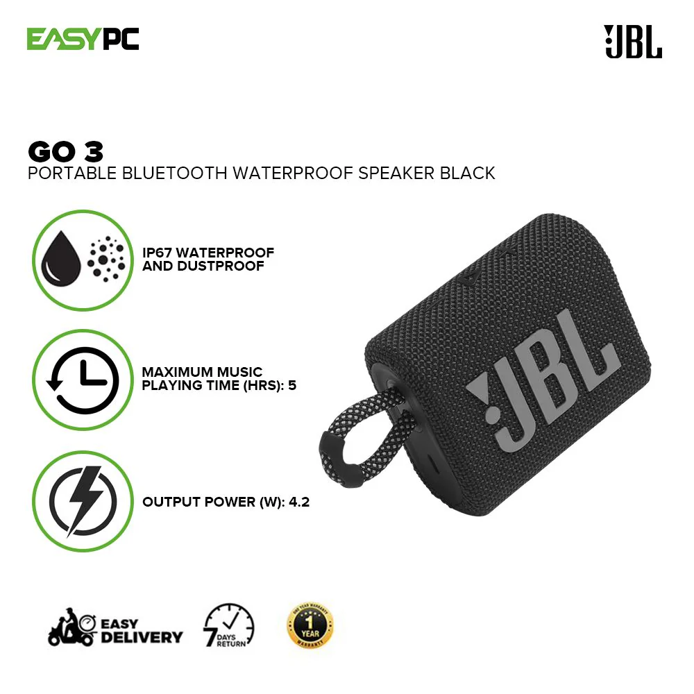 JBL GO 3 Portable Waterproof and Dustproof Wireless Bluetooth Speaker Black - Image 2