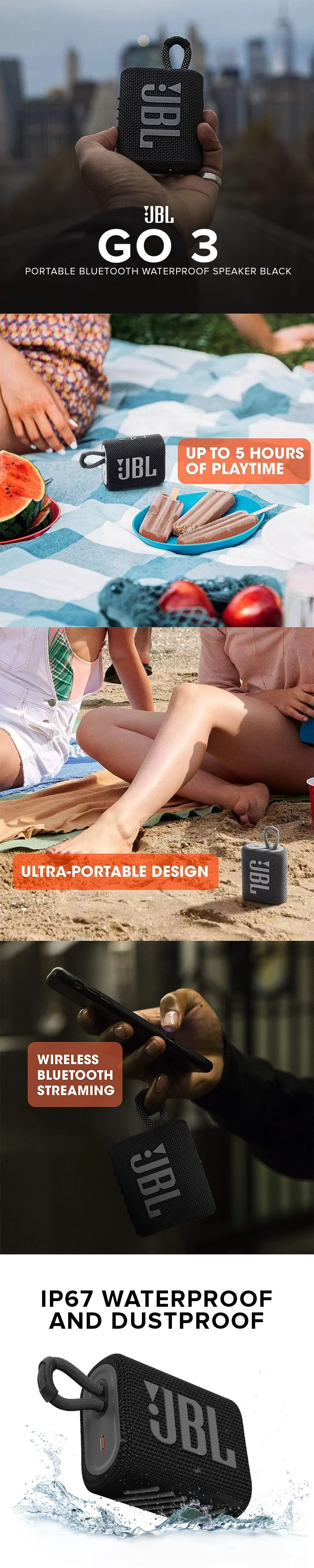 JBL GO 3 Portable Waterproof and Dustproof Wireless Bluetooth Speaker Black - Image 8