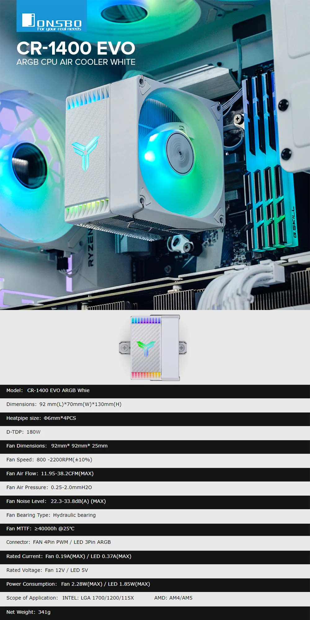 Jonsbo CR-1400 EVO ARGB CPU Air Cooler White - Image 5