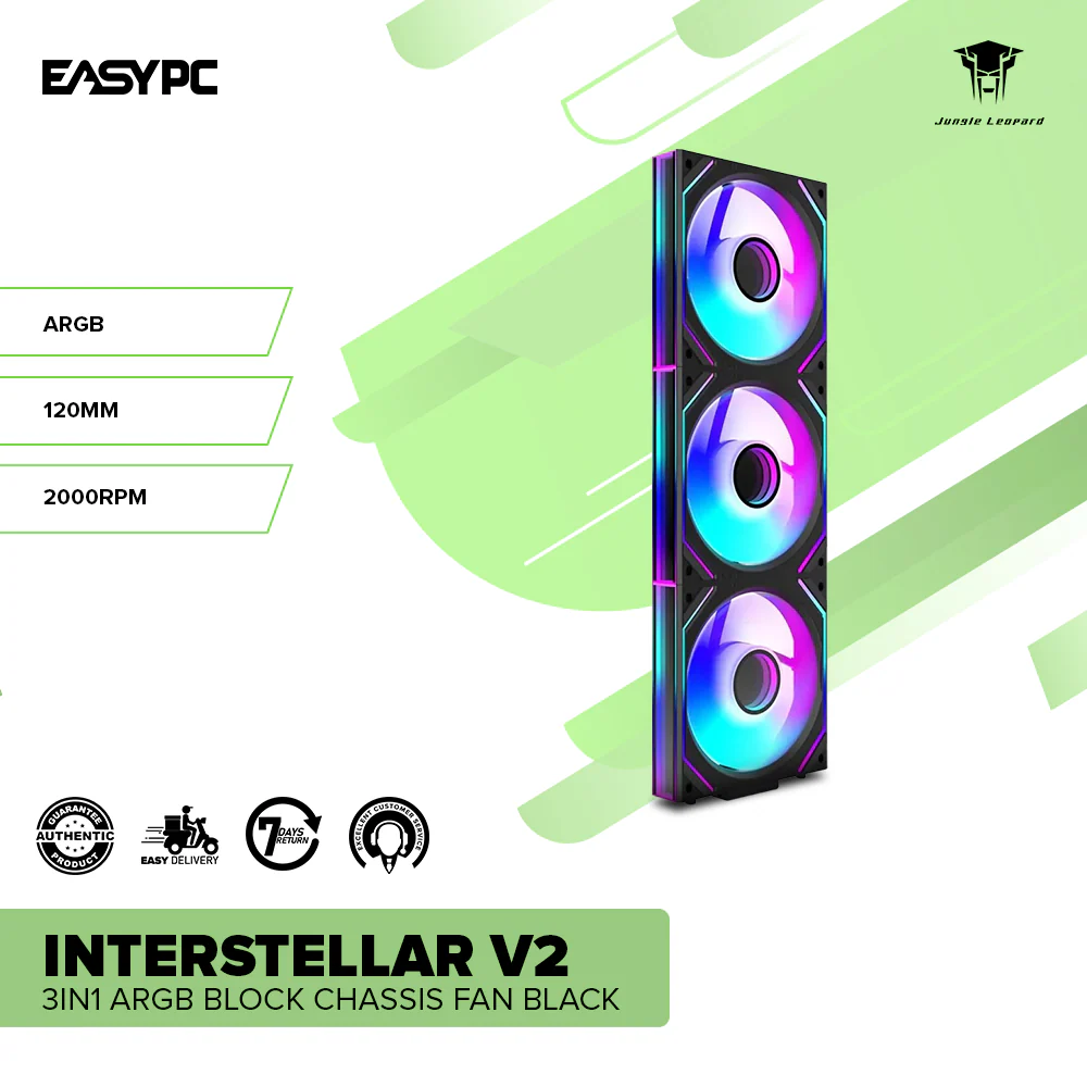 Jungle Leopard 3in1 ARGB Interstellar V2 Block Chassis Fan Black - Image 2