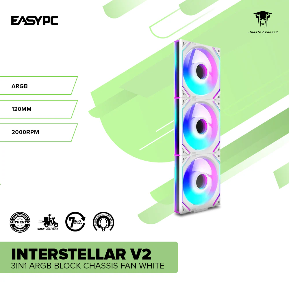 Jungle Leopard 3in1 ARGB Interstellar V2 Block Chassis Fan White - Image 2