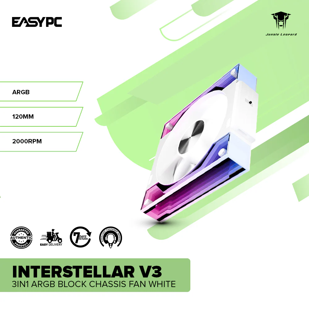 Jungle Leopard 3in1 ARGB Interstellar V3 Block Chassis Fan White - Image 2
