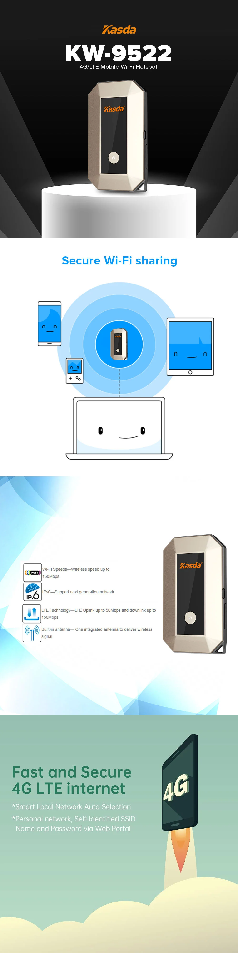 Kasda KW-9522 4G/LTE Mobile Wi-Fi Hotspot - Image 3