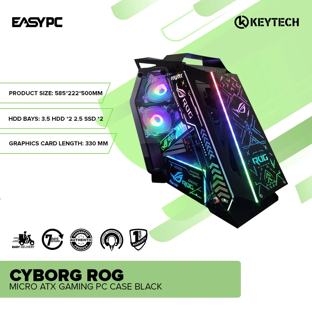 Keytech Cyborg ROG Micro ATX with 6fans Gaming PC Case Black - Image 2