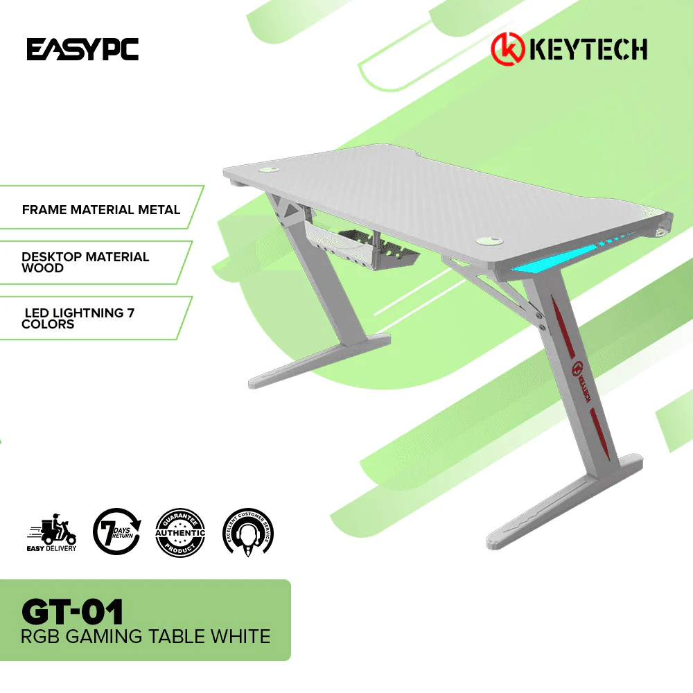Keytech GT-01 RGB Gaming Table White - Image 2