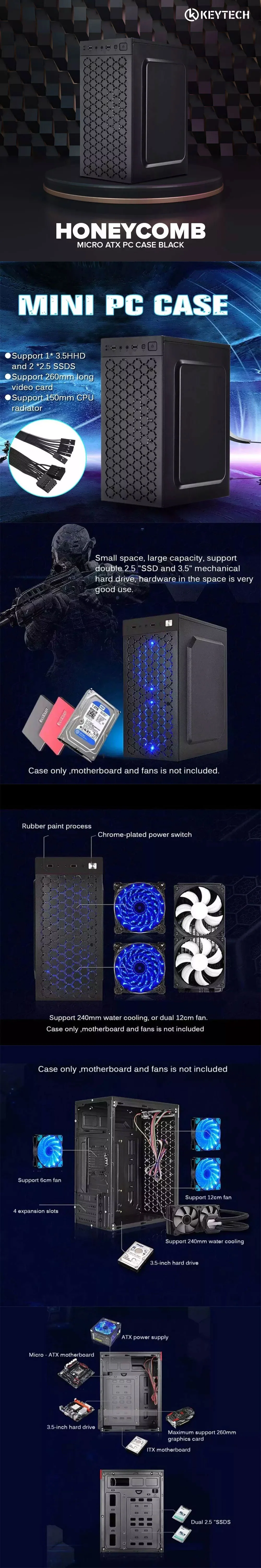Keytech Honeycomb Micro ATX Optimal Airflow Compact Design PC Case - Image 5