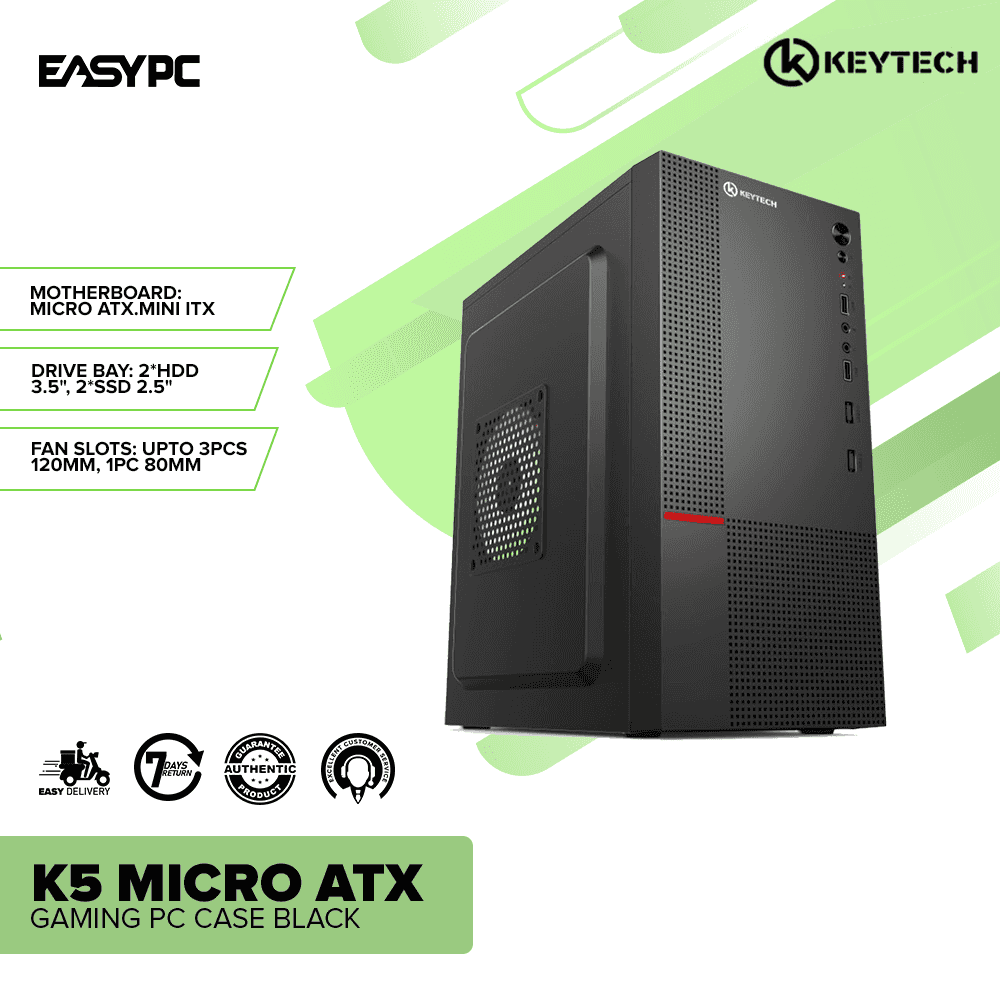 Keytech K5 Micro ATX Gaming PC Case Black - Image 2