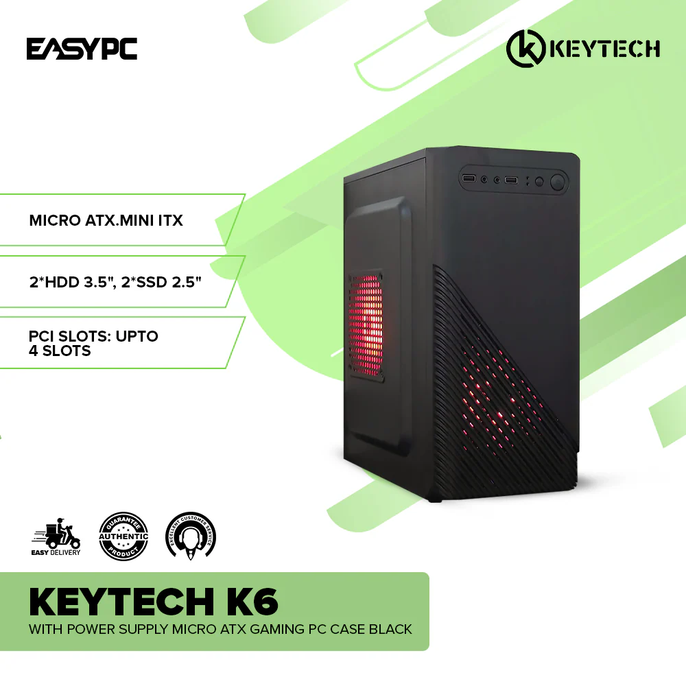 Keytech K6 With Power Supply Micro ATX Gaming PC Case Black - Image 2