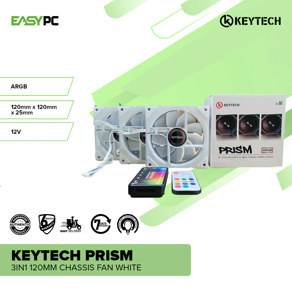 Keytech PRISM 3in1 120mm Chassis Fan White - Image 2