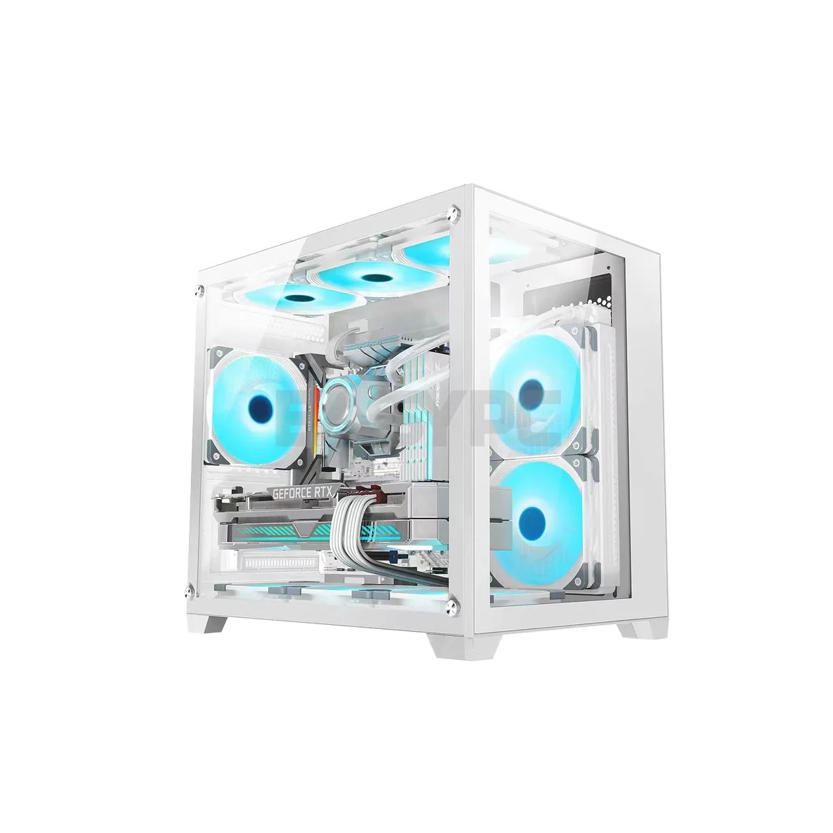 Keytech Robin Mini Dual Chamber Tempered Glass Optimal Airflow Micro ATX Black and White PC Case - Image 5
