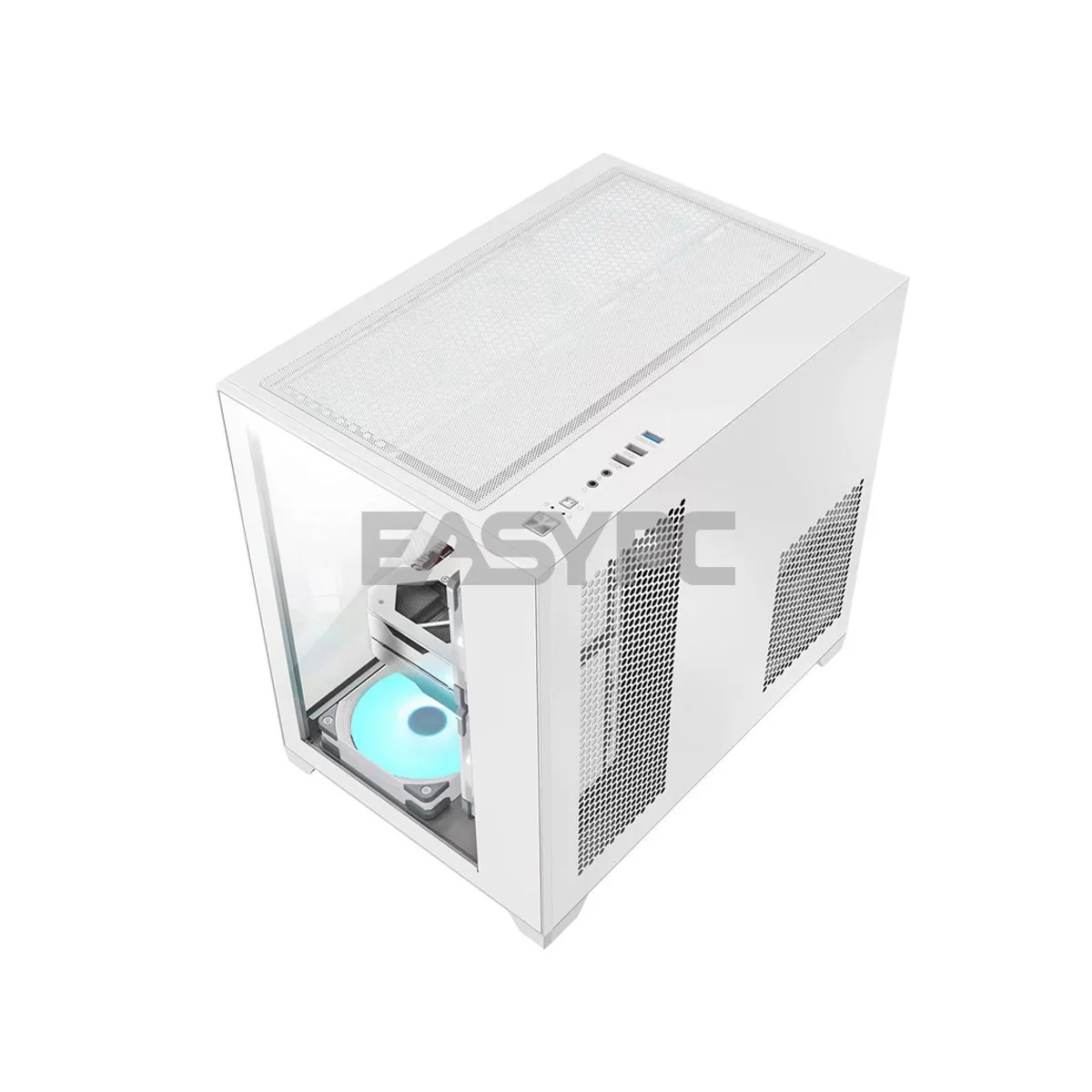 Keytech Robin Mini Dual Chamber Tempered Glass Optimal Airflow Micro ATX Black and White PC Case - Image 8