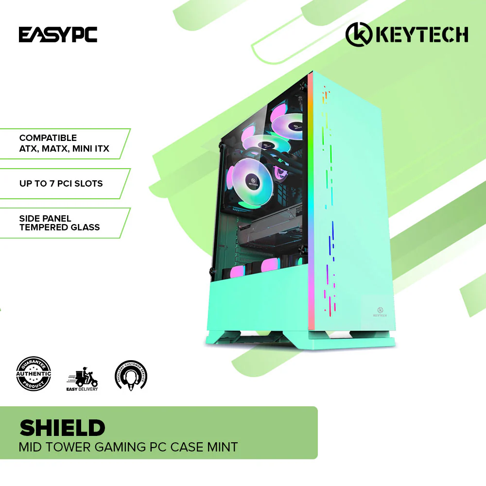 Keytech Shield Mid Tower Gaming PC Case Pink, White, Black or Mint - Image 11