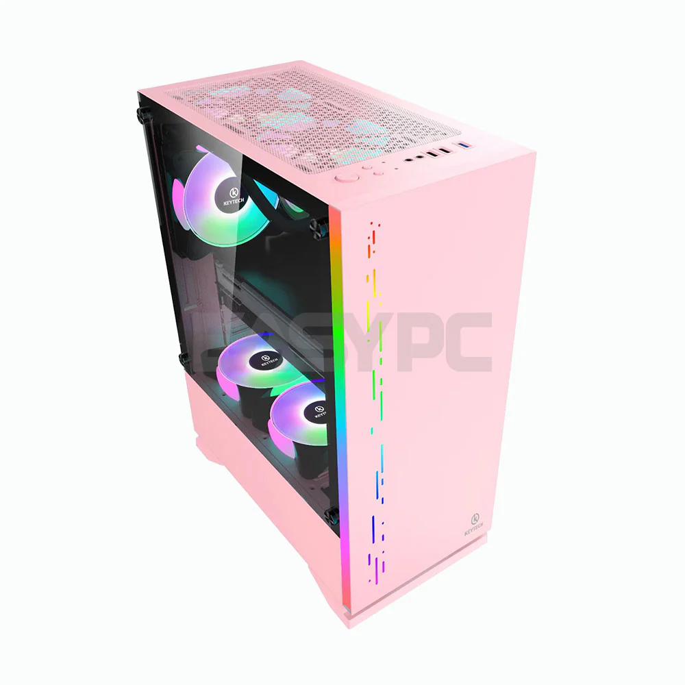 Keytech Shield Mid Tower Gaming PC Case Pink, White, Black or Mint - Image 3