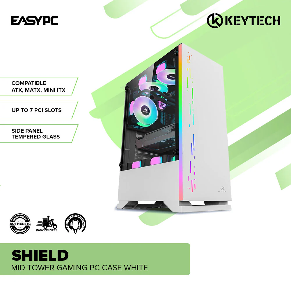 Keytech Shield Mid Tower Gaming PC Case Pink, White, Black or Mint - Image 5
