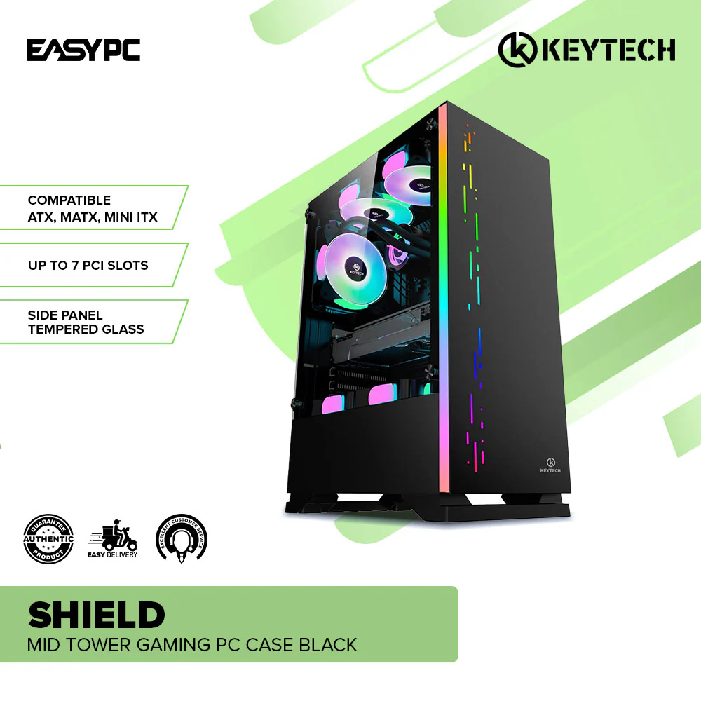 Keytech Shield Mid Tower Gaming PC Case Pink, White, Black or Mint - Image 8